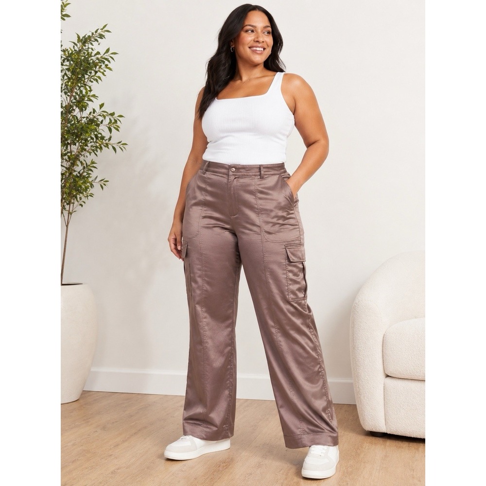 Old Navy Extra High-Rise Sz 16 Cargo Mauvelous Dahling Satin Shine Pants